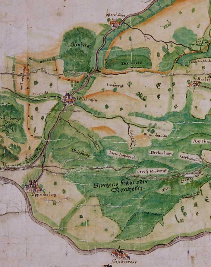 Karte des Gerichts Gieselwerder von 1570 (StA Marburg P II 9798)